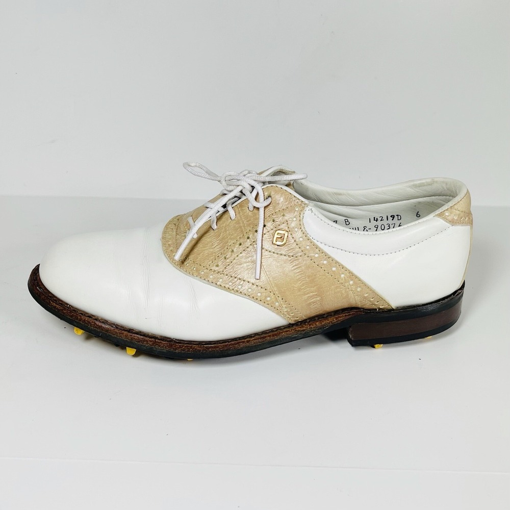 FootJoy Classics 90376 Women's Golf Shoes White/Beige Leather Size 7 B USA Made